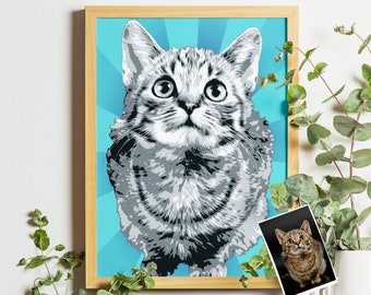 Andy Warhol pet portrait / Custom pop art pet portrait / Custom birthday gift for pet lovers / Custom pet memorial