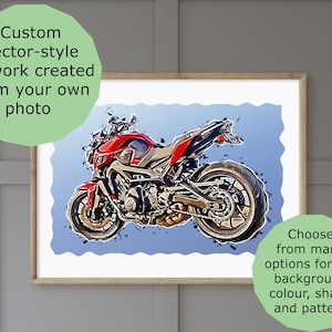 Custom portrait from photo / Motorbike print / Fathers Day Gifts / Custom sketch / Personalised bike portrait / Biker gifts / Gifts for him