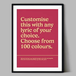 Lyric Poster Song Lyric Wall Art Custom Song Lyrics Print Custom Lyrics Artwork Song Lyrics Print Your Favourite Song | UNFRAMED Prints