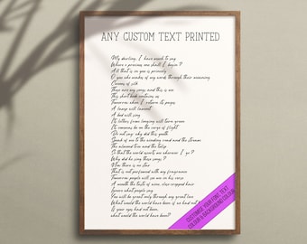 Custom Poem Print | Any Text | Custom Lyrics Artwork | Personalized Quote Print | UNFRAMED Prints