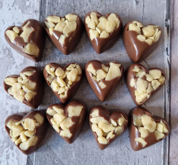 Pack of 12 Belgian Milk Chocolate Honeycomb Hearts - Perfect for Valentine's Day