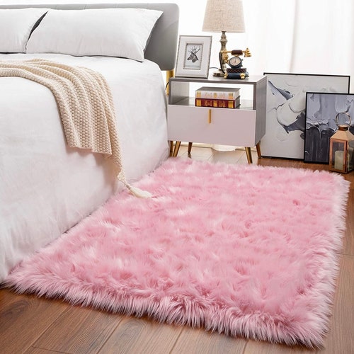 3x3 Feet Pink Fur Rug Round Sheepskin Faux Fur Rugrugs for Etsy