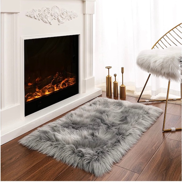 3x5 Feet Gray Fur Rug- Faux Fur Rug- Rugs For Bedroom-Rugs For Living room - Area Rugs-Fur Rug- Fluffy Rugs For Bedroom