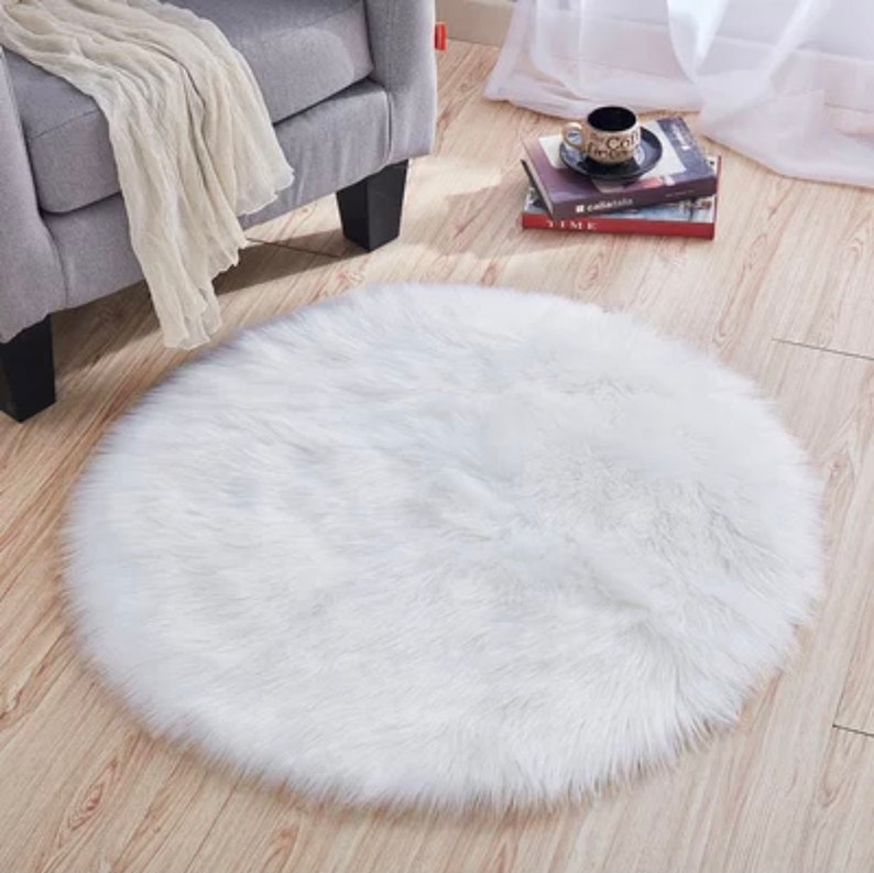 3x3 Feet White Fluffy Round Sheepskin Faux Fur RugsRugs For Etsy