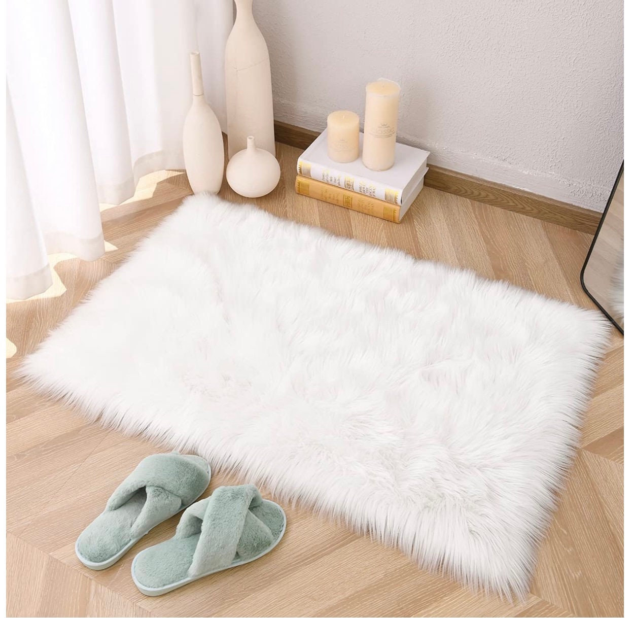 White fluffy cheap nursery rug