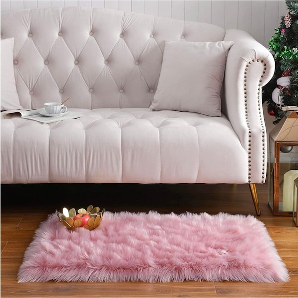 Nursery Decor 2x3 Feet Pink Rug-Pink Fur Rug-Rugs For Bedroom-Rugs For Living Room-Bedroom Rugs- Living room Rugs-Faux Fur Rug