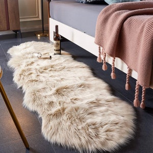 Room Decor 2x6 Feet Beige Faux Fur Rug- Rugs For Living Room-Rugs For Bedroom- Nursery Rug-Bedroom Rug- Sheepskin rug Sheepskin Rug