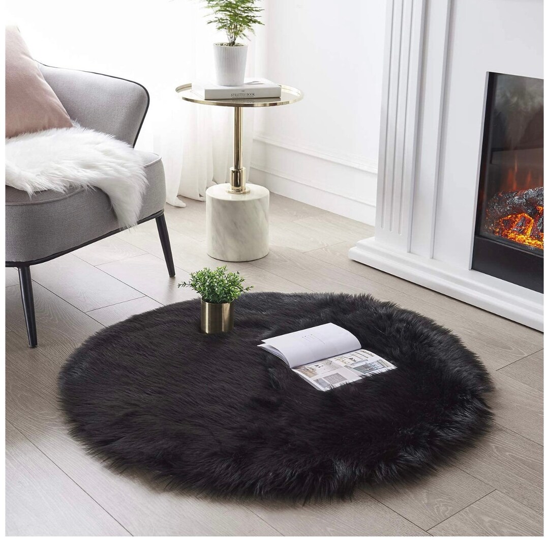 3x3 Round Fur Rugblack Rug Black Fur Rug Faux Sheepskin Rug Bedroom