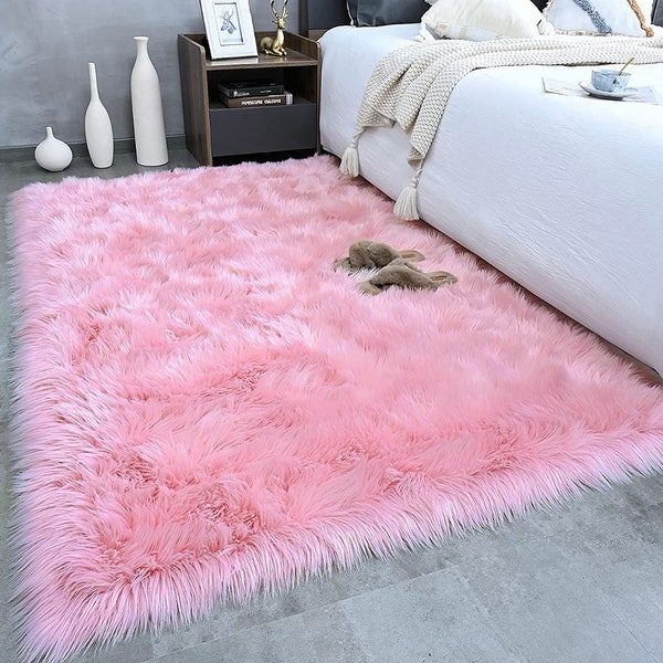 Room Decor 3x5 Feet Pink Rug- Rugs For Bedroom- Fluffy Rug- Fur Rug- Pink Fur Rug- Rugs For Living Room- Fluffy Rugs For Bedroom-Nursery Rug