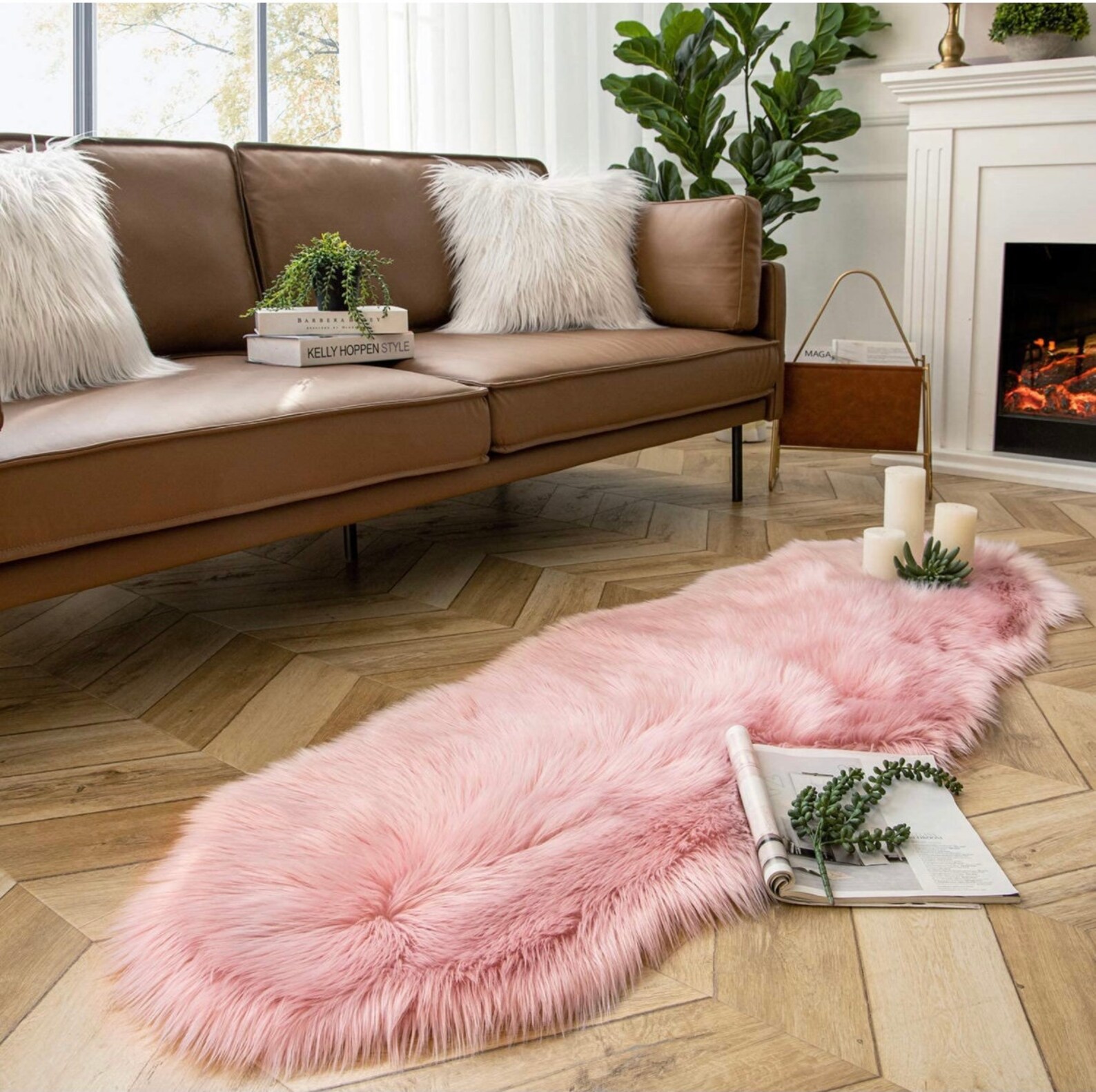 2x6 Feet Pink Fluffy Sheepskin Faux Fur Rug For Bedroom or Etsy