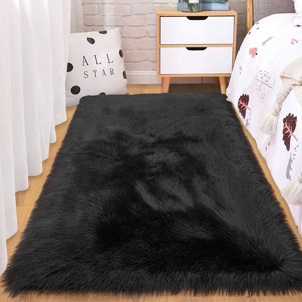 Room Decor 3x5 Feet Fur Rug-Rugs For Bedroom- Fluffy Rug-Furry Rug- Rugs For Living Room- Fur Rug- Black Fur Rug- Faux Fur Rug