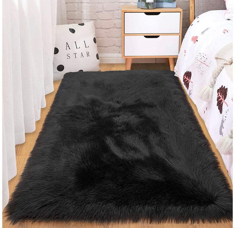 3x5 Feet Black Fluffy Sheepskin Faux Fur Rugrugs for Etsy