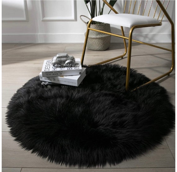 Black faux fur rug online
