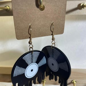Unique Music Earrings. Recycled plaster wood- melting record earrings for retro music lovers