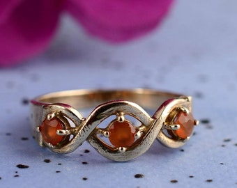 Carnelian Ring, Carnelian jewelry, Three Stone Ring, Dainty Ring, Engagement Ring, Promise ring, 925 Sterling Silver Ring,Gold Stacking Ring