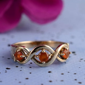 Carnelian Ring, Carnelian jewelry, Three Stone Ring, Dainty Ring, Engagement Ring, Promise ring, 925 Sterling Silver Ring,Gold Stacking Ring