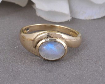 Moonstone Gold Plated Ring, Statement Ring, Gemstone Ring, Rainbow Moonstone, Gold Ring