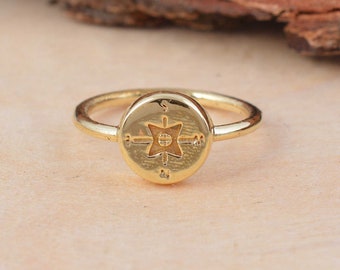 14k Gold Signet Ring, Minimalist Ring, Dainty Ring, Engagement Ring, Boho Ring, Anniversary Ring, Handmade Jewelry, Christmas gift,