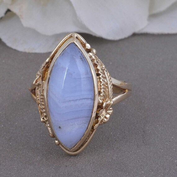 18k Gold Blue Lace Agate Ring Blue Lace Agate Engagement Ring Minimalist Ring Dainty Blue Lace Agate Ring 925 Sterling Silver Ring