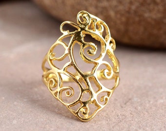 Gold filigrane Ring, filigrane Messing Ring, Vintage Ring für Frauen, Statement Ring, zierliche Ring, Goldringe für Frauen, Boho Ring, Weihnachtsgeschenke