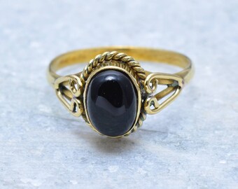 Black Onyx Gold Ring, 925 Sterling Solid Silver Ring, Smooth Oval Shape Gemstone Ring, Everyday Jewelry, Present For Her, Christmas Gift