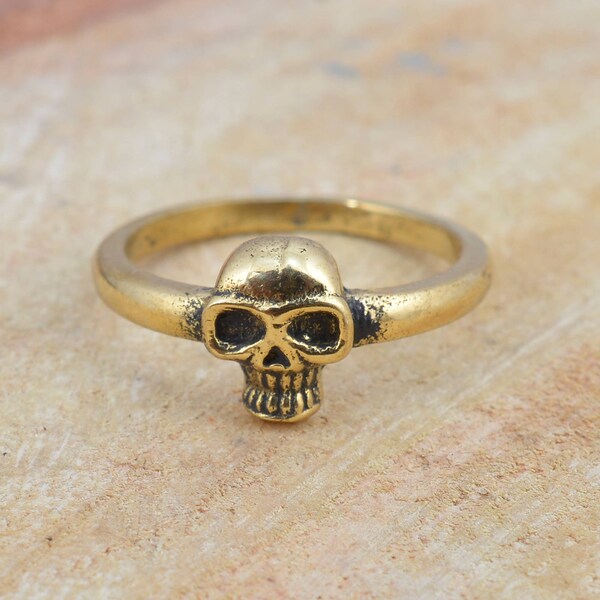 Gold Skull Ring, 14K Solid Skull Gold Ring, Minimalist Skull Ring, Handmade Jewelry, Christmas Gift, Statement Ring, Stackable Band Ring