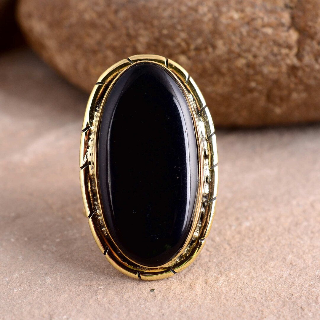 Genuine Black Onyx Ring, Black Onyx Ring, Vintage Gold Ring, 18K Gold