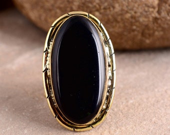 Genuine Black Onyx Ring, Black Onyx Ring, Vintage Gold Ring, 18K Gold Ring, Onyx Ring, Statement Ring, Rectangle Onyx Ring, Gift For Her