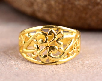 Gold filigrane Ring, filigrane Messing Ring, Vintage Ring für Frauen, Statement Ring, zierliche Ring, Goldringe für Frauen, Boho Ring, Weihnachtsgeschenke