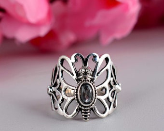 Labradorite Butterfly Ring,Minimalist Ring,Butterfly Ring,Midi Ring,925 Silver Butterfly Ring,Rose Gold,Stacking Ring,Butterfly Jewelry