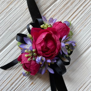 Magenta Floral Ribbon Wrist Corsage
