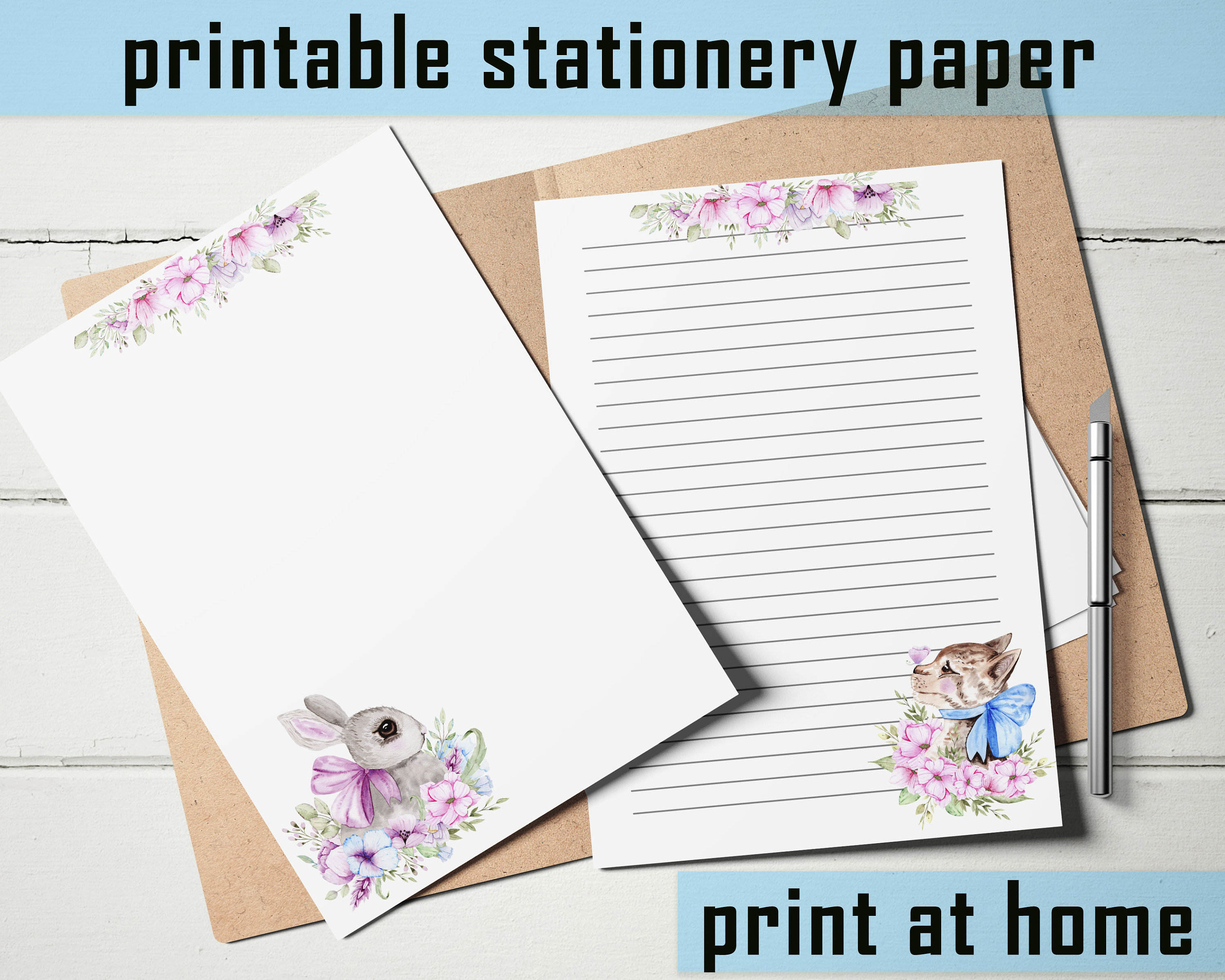 Letter writing paper set printable Pretty letter paper | Etsy