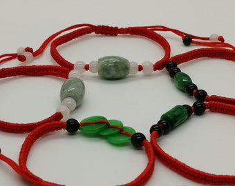 Red Tibetan Buddhist Bracelet with Natural (Grade A) Jade Bead - Lucky Bracelet - Adjustable Size - Limited Quantity - Jade Colors Will Vary