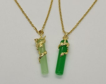 Genuine Purple and Green Jade Dragon and Phoenix Circle Necklace