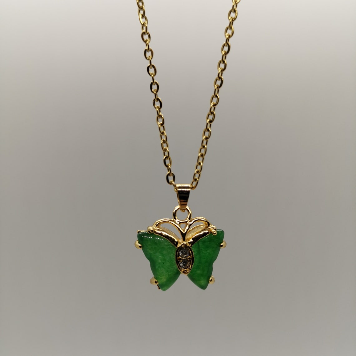 Genuine Green Jade Butterfly Jade Pendant Plated with 18k Gold Etsy