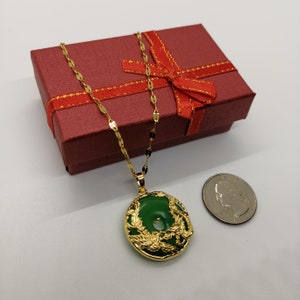 Genuine Green Jade Pendant Plated with 24k Gold Necklace 18 Inches Gold Chain Premium Quality Back in Stock with Limited Quantity image 3