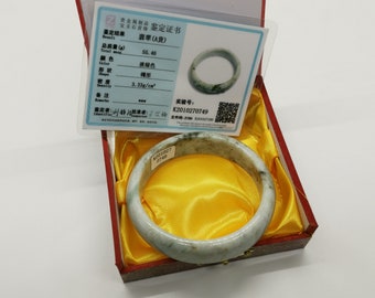 Certified Natural White/Olive Jade Bangle - Inner Diameter 2.1in - 2.3in - Certified Jade Bangle - Only 3 Available