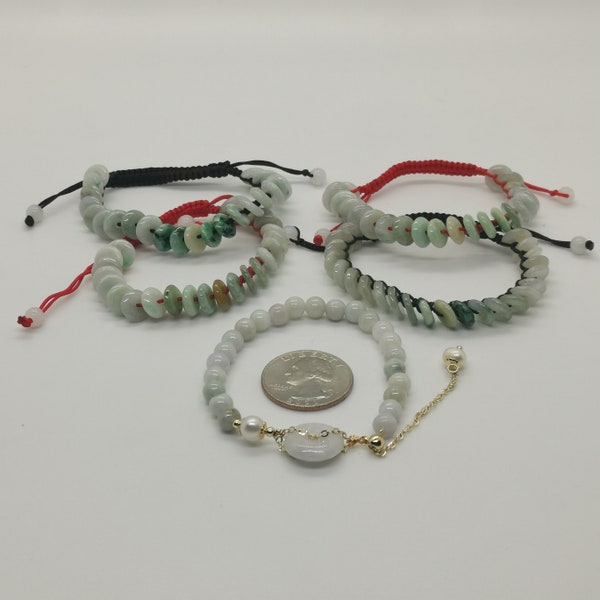 Natural Handmade Donut/Bead Jade Bracelet - Adjustable Bracelet Size - Premium Quality - On Sale