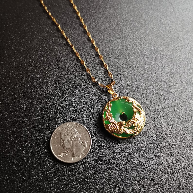 Genuine Green Jade Pendant Plated with 24k Gold Necklace 18 Inches Gold Chain Premium Quality Back in Stock with Limited Quantity image 5