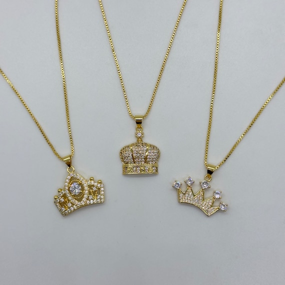 18K Gold Filled Multi Style Crown Necklace Framed With White 