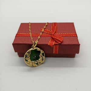 Genuine Green Jade Pendant Plated with 24k Gold Necklace 18 Inches Gold Chain Premium Quality Back in Stock with Limited Quantity image 2