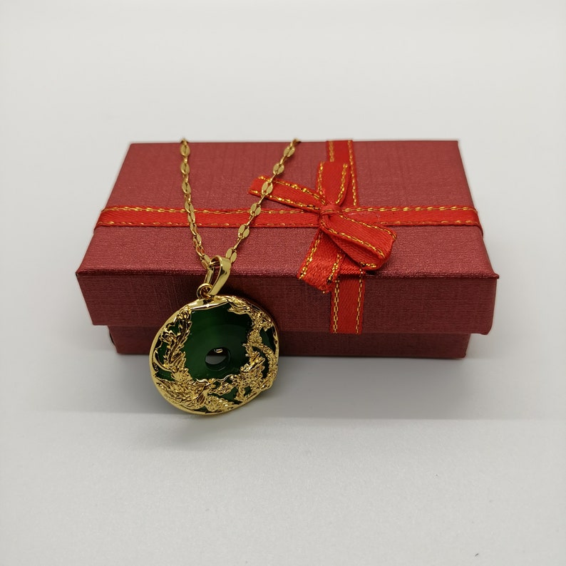 Genuine Green Jade Pendant Plated with 24k Gold Necklace 18 Inches Gold Chain Premium Quality Back in Stock with Limited Quantity image 2