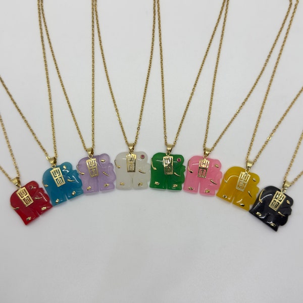 Genuine Multi Color Elephant Jade Pendant Necklace - 18 Inches Gold/Silver Chain - Limited Quantity
