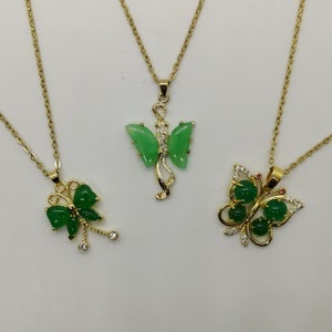 Genuine Multi Butterfly Style Framed with Crystal Zircon Jade Pendant Necklace - 18 Inches Chain - Premium Quality