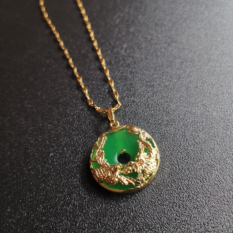 Genuine Green Jade Pendant Plated With 24k Gold Necklace 18 Etsy