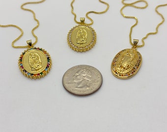 Pendentif Vierge Marie Or Blanc Et Jaune 18K - Zircons Cubiques Et Nacre, Neuf Avec étiquettes, Unisexe