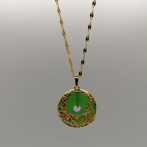 Genuine Green Jade Pendant Plated with 24k Gold Necklace 18 Inches Gold Chain Premium Quality Back in Stock with Limited Quantity image 6