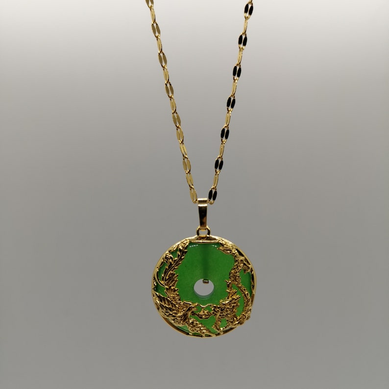 Genuine Green Jade Pendant Plated with 24k Gold Necklace 18 Inches Gold Chain Premium Quality Back in Stock with Limited Quantity image 6