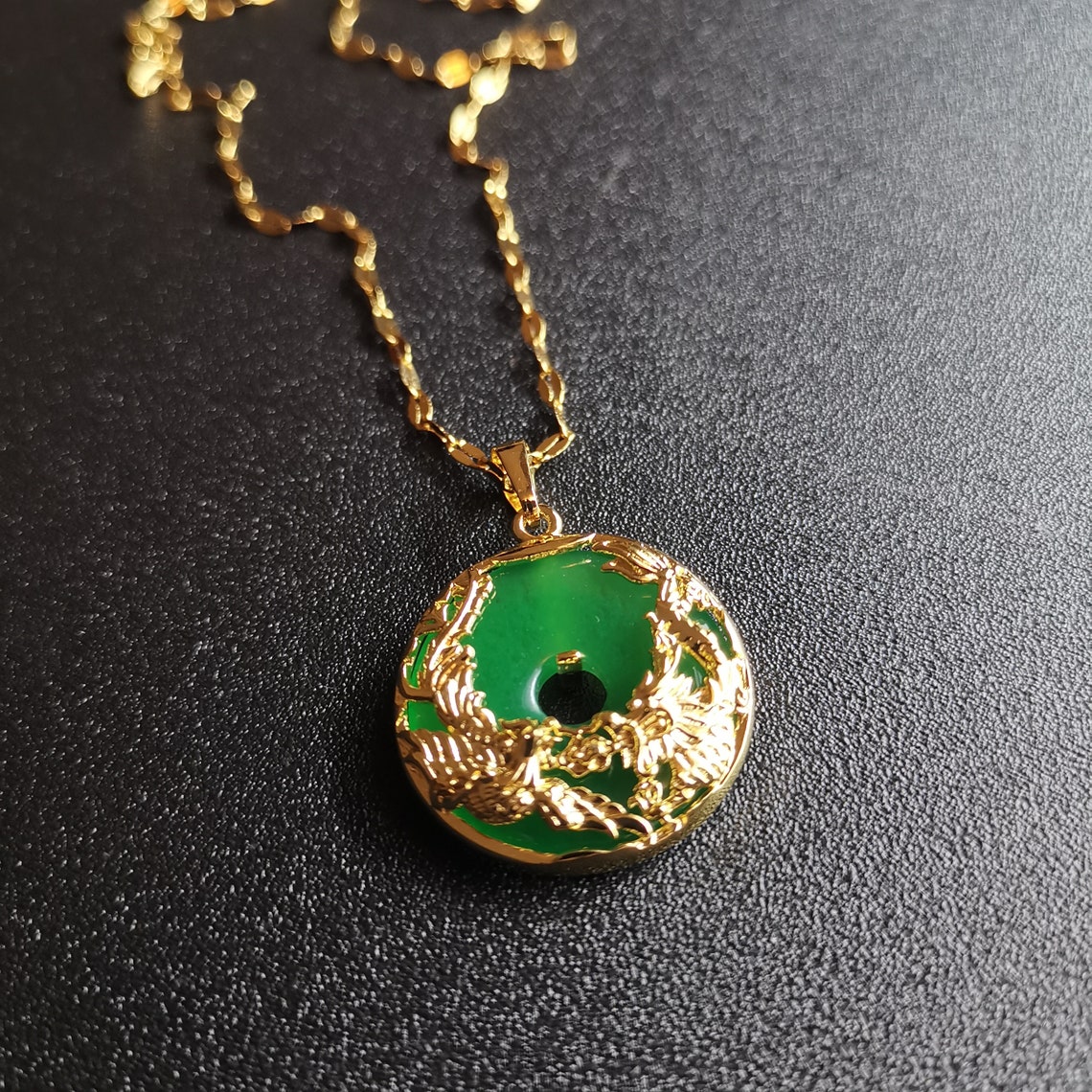 Genuine Green Jade Pendant Plated With 24k Gold Necklace 18 | Etsy