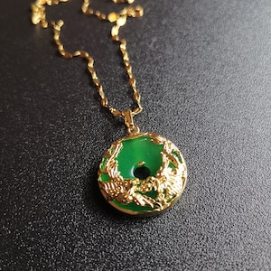 Genuine Green Jade Pendant Plated with 24k Gold Necklace 18 Inches Gold Chain Premium Quality Back in Stock with Limited Quantity image 4